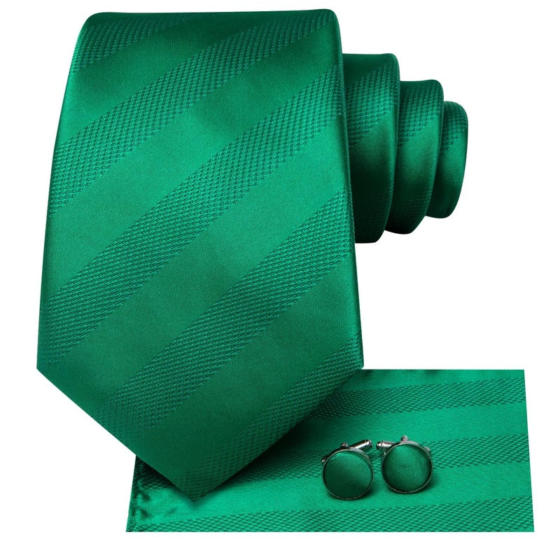 Dubulle Mens Tie Set Solid Paisley Silk Striped Necktie for Men with Cufflinks Tie and Pocket Square,Kelly Green - Image 2